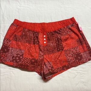 Zoe + Liv Red Paisley Patchwork Print Lounge Shorts with POCKETS! XXL NWT